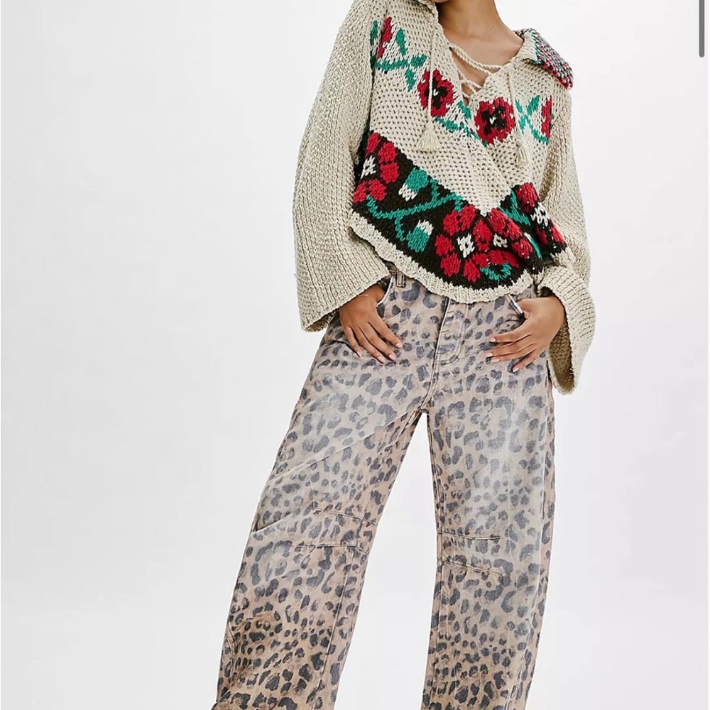 We The Free Good Luck Leopard Barrel Jeans
